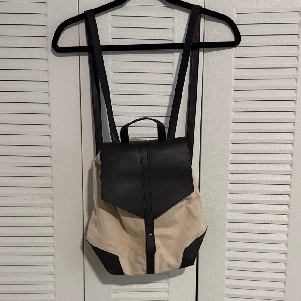 Canvas and Faux Leather Backpack - Black & Cream